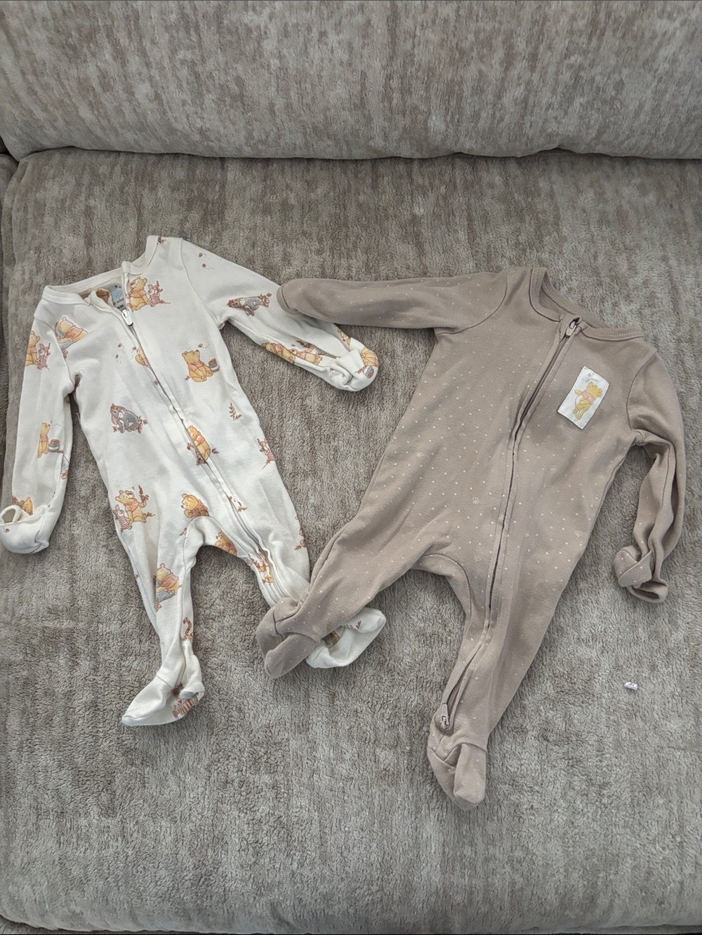 Disney Cream Printed and Taupe Dot Footed One-Pieces